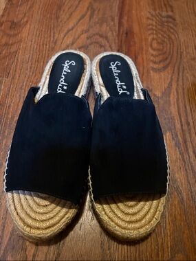 New. Splendid Black Suede Espadrille Slide Mule